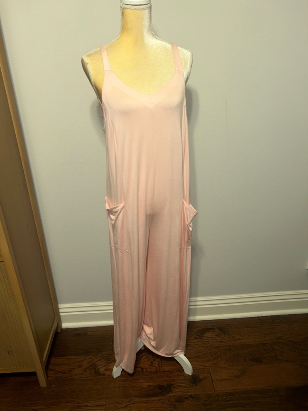 NEW La La Land Creative Co Soft Pink Women's Sleeveless Lounge Jumpsuit Sz M
